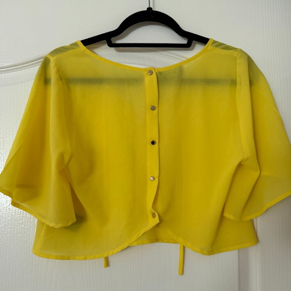Sunny Yellow Sheer Button-Up Blouse